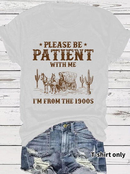 👕I'M From 1900S✨ Vintage-T-shirt med rund hals och bokstavstryck för kvinno