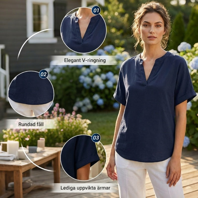 🌸Vårrea 57 % rabatt👕Modetopp i enfärgat tyg med korta ärmar