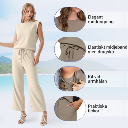 🌺Senaste dagskampanj 50% rabatt🌺2025 Ny dam casual topp med kepsärm och vida benbyxor i två delar