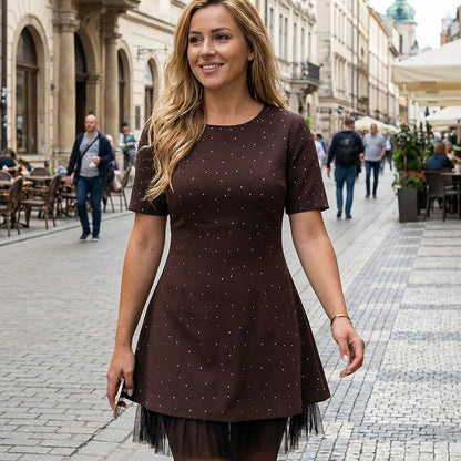 🔥Heta erbjudanden – Kortärmad miniklänning med glittrande spetsar för kvinnor | Elegant och glittrande
