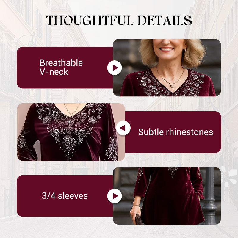 💕Damset med topp och byxor i sammet med strass