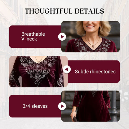 💕Damset med topp och byxor i sammet med strass