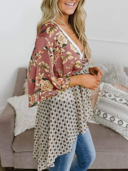 💐Vårrea 2026🌸Blommig kimono-inspirerad damkofta med volangärmar och knytband – en lätt, bohemisk och avslappnad topp