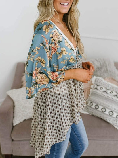 💐Vårrea 2026🌸Blommig kimono-inspirerad damkofta med volangärmar och knytband – en lätt, bohemisk och avslappnad topp
