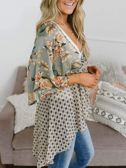 💐Vårrea 2026🌸Blommig kimono-inspirerad damkofta med volangärmar och knytband – en lätt, bohemisk och avslappnad topp