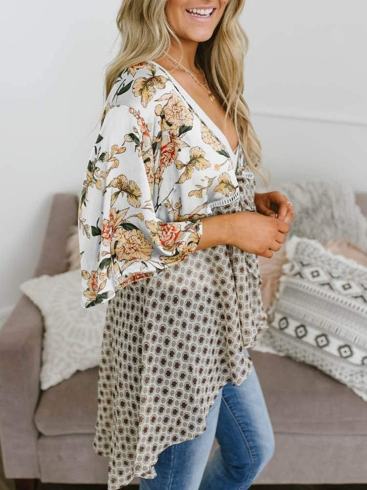 💐Vårrea 2026🌸Blommig kimono-inspirerad damkofta med volangärmar och knytband – en lätt, bohemisk och avslappnad topp