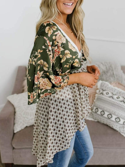 💐Vårrea 2026🌸Blommig kimono-inspirerad damkofta med volangärmar och knytband – en lätt, bohemisk och avslappnad topp