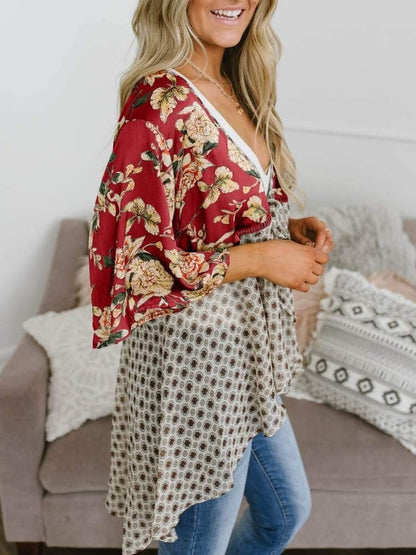 💐Vårrea 2026🌸Blommig kimono-inspirerad damkofta med volangärmar och knytband – en lätt, bohemisk och avslappnad topp