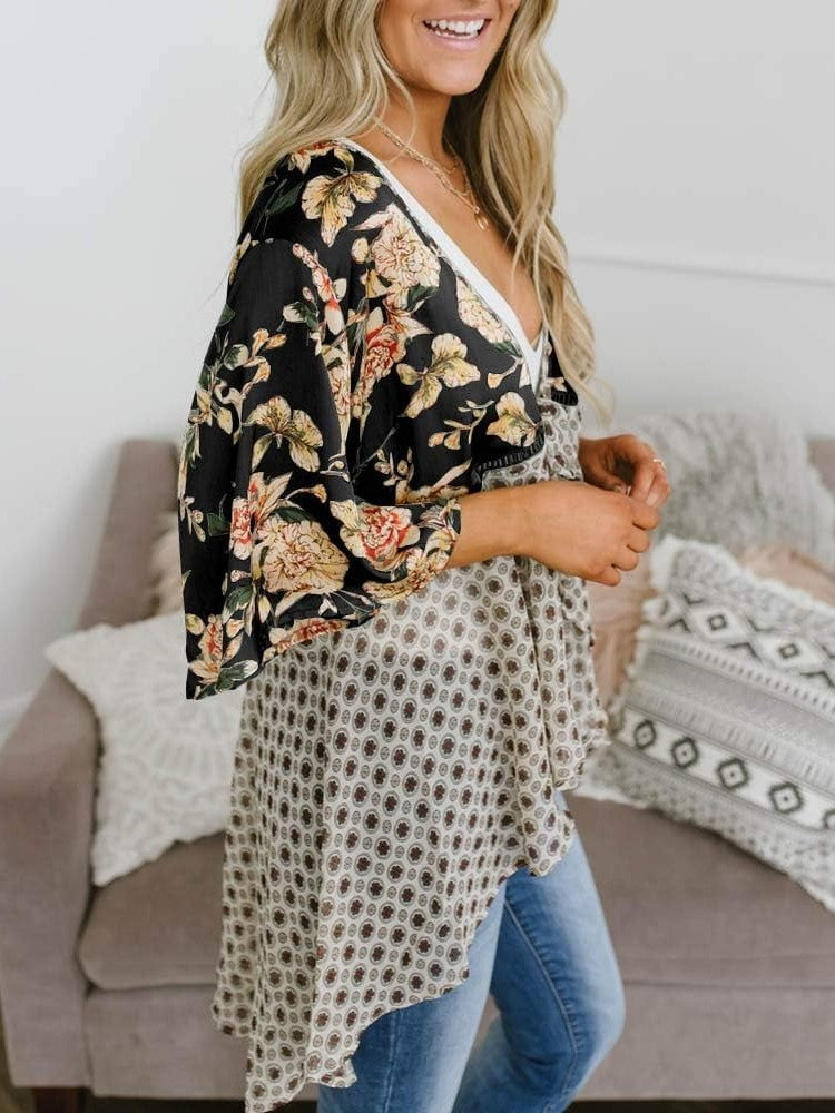 💐Vårrea 2026🌸Blommig kimono-inspirerad damkofta med volangärmar och knytband – en lätt, bohemisk och avslappnad topp