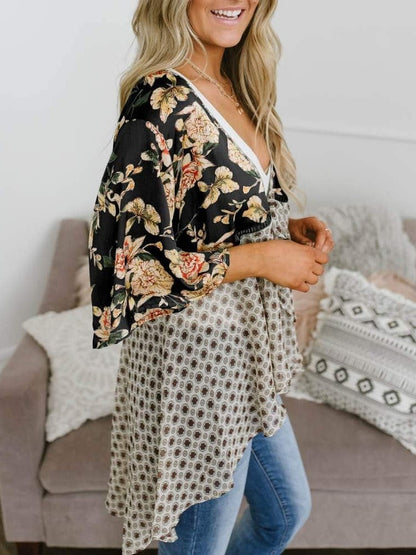 💐Vårrea 2026🌸Blommig kimono-inspirerad damkofta med volangärmar och knytband – en lätt, bohemisk och avslappnad topp