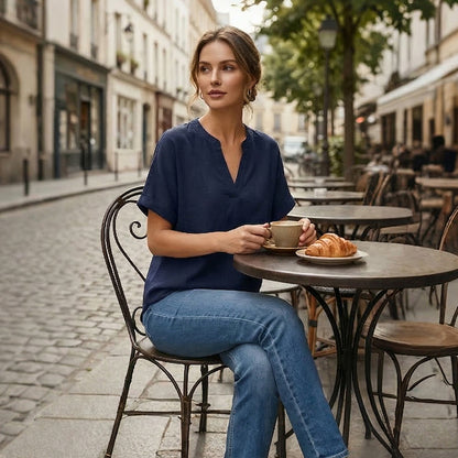 🌸Vårrea 57 % rabatt👕Modetopp i enfärgat tyg med korta ärmar
