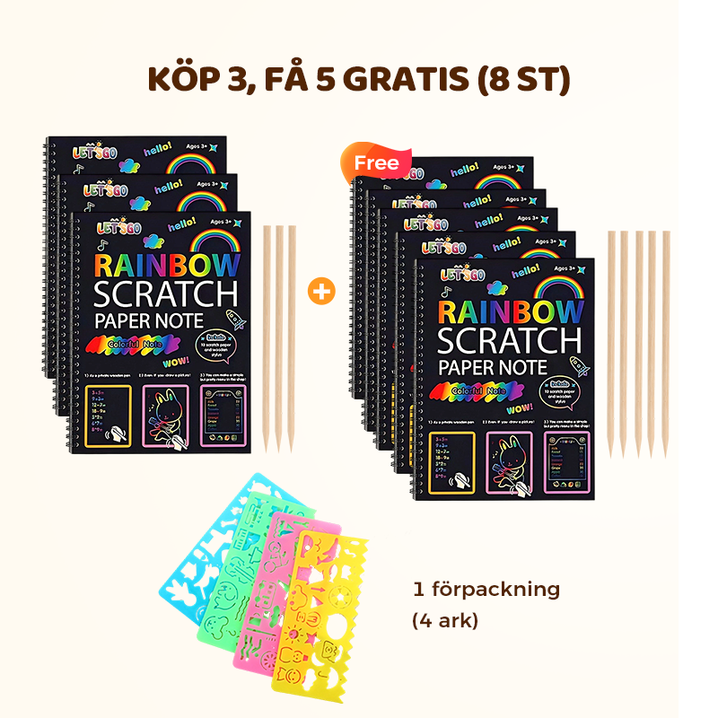 Regnbågens magiska skrappapper med träpenna