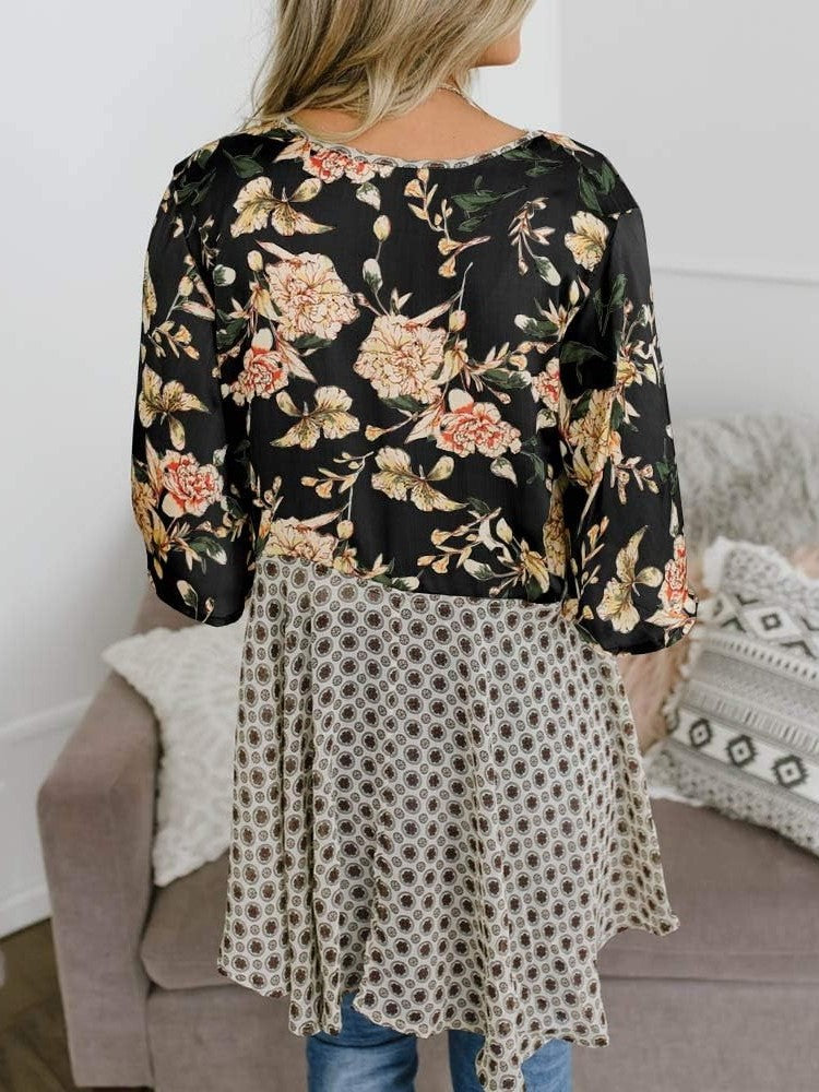💐Vårrea 2026🌸Blommig kimono-inspirerad damkofta med volangärmar och knytband – en lätt, bohemisk och avslappnad topp