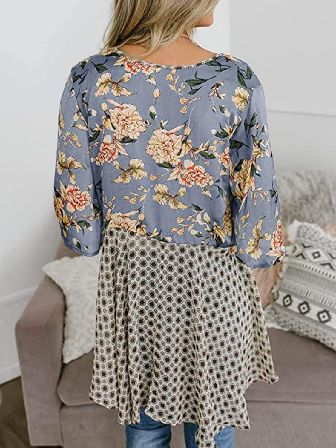 💐Vårrea 2026🌸Blommig kimono-inspirerad damkofta med volangärmar och knytband – en lätt, bohemisk och avslappnad topp