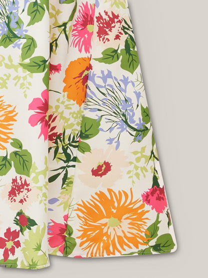 ⏰Sommarrea – 70 % rabatt💃Midi-klänning med blommönster, smockad krage och fickor