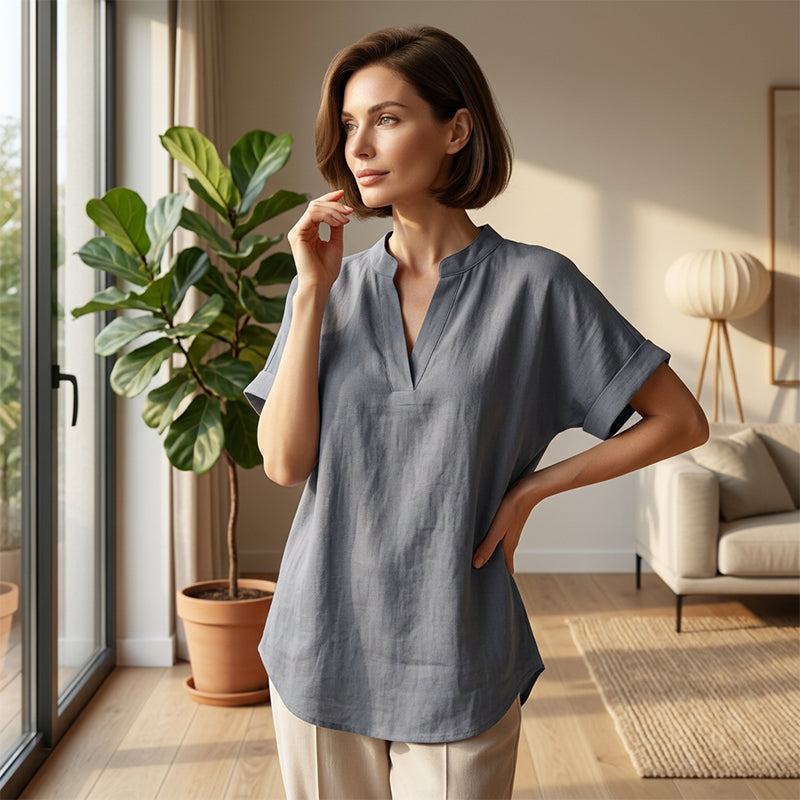 🌸Vårrea 57 % rabatt👕Modetopp i enfärgat tyg med korta ärmar