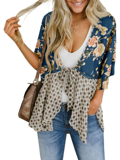 💐Vårrea 2026🌸Blommig kimono-inspirerad damkofta med volangärmar och knytband – en lätt, bohemisk och avslappnad topp