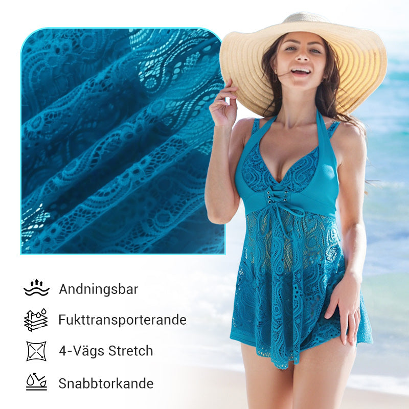 👙Kvinnors Tvådelade Set: V-ringad Spets Baddräkt och Shorts
