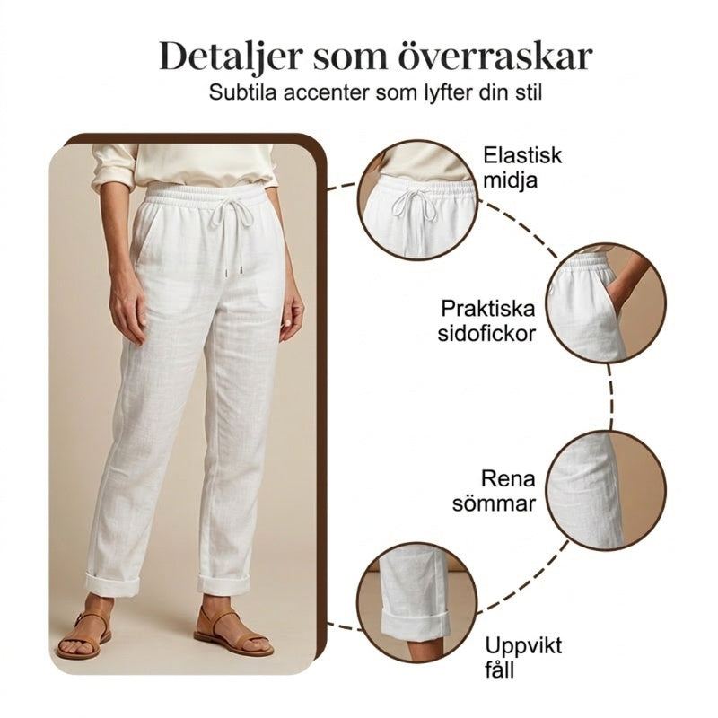 🌿 Nya dambyxor i bomull och linne med dragsko 👖