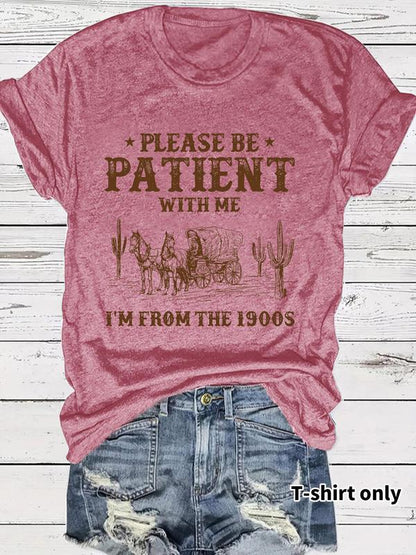 👕I'M From 1900S✨ Vintage-T-shirt med rund hals och bokstavstryck för kvinno