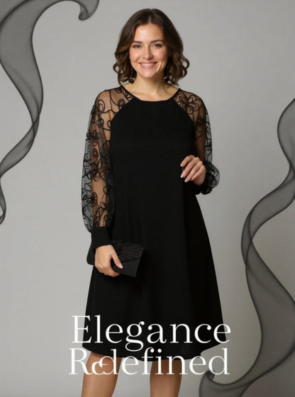 👗Spetsklänning med långa ärmar och rund halsringning💖