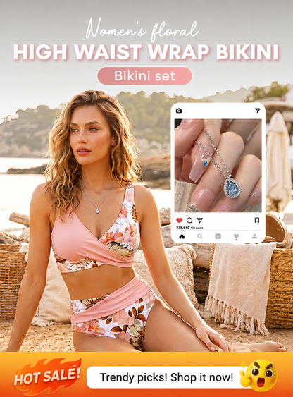🌸🌿 Bikini-set för damer med blommönster och hög midja 🌊👙