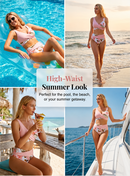 🌸🌿 Bikini-set för damer med blommönster och hög midja 🌊👙