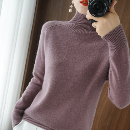 Solid turtleneck imiterad kashmirstickad tröja