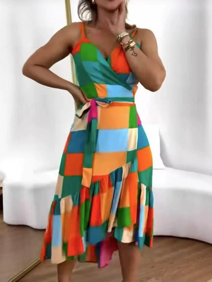 🏖️Sommarrea – 50 % rabatt🌼Casual tunikklänning för dam med resortmönster och rynkad midja