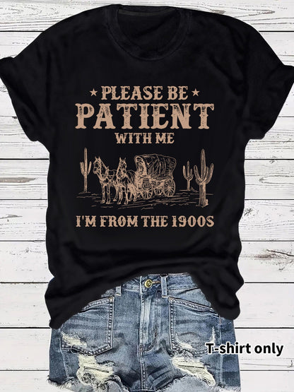 👕I'M From 1900S✨ Vintage-T-shirt med rund hals och bokstavstryck för kvinno