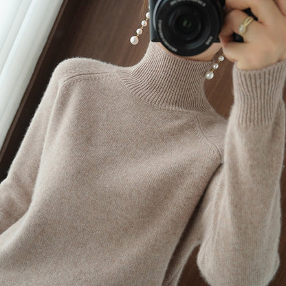 Solid turtleneck imiterad kashmirstickad tröja