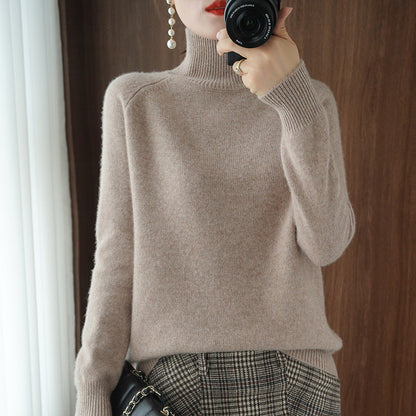 Solid turtleneck imiterad kashmirstickad tröja