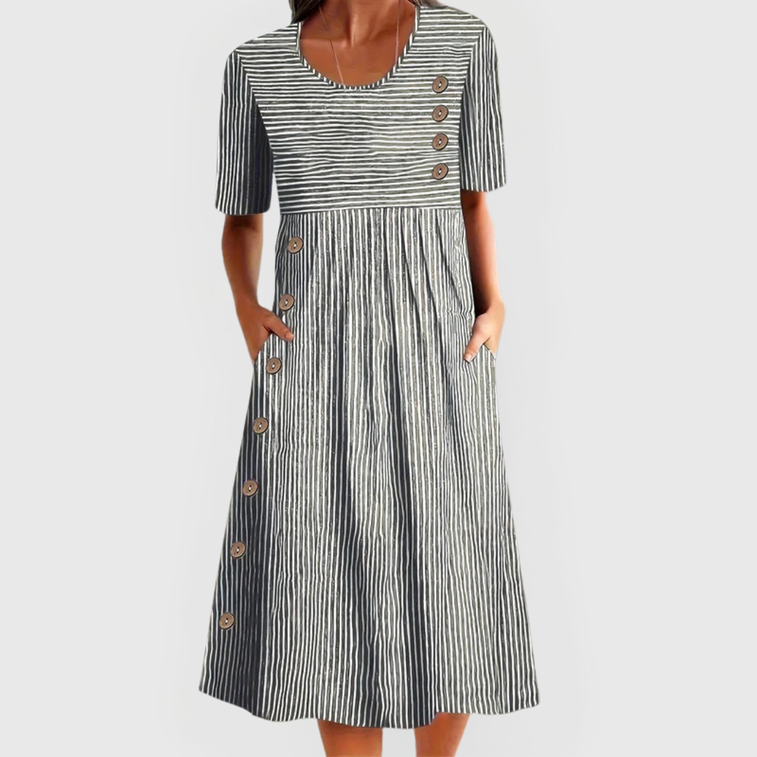 👗 50% RABATT NU! Tidlös randig midiklänning – andningsbar, smickrande & enkelt elegant – perfekt för sommarens alla tillfällen 🌊✨