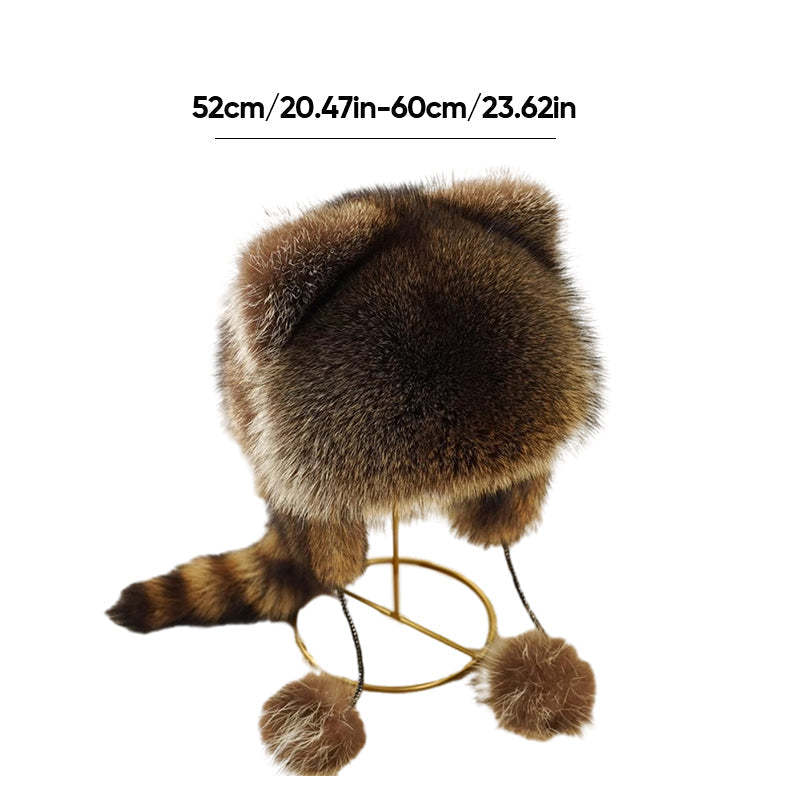 ❄️Winter Specials❄️ Tvättbjörn svans päls förälder-barn plysch mössa