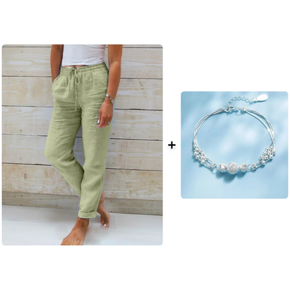 🌿 Nya dambyxor i bomull och linne med dragsko 👖