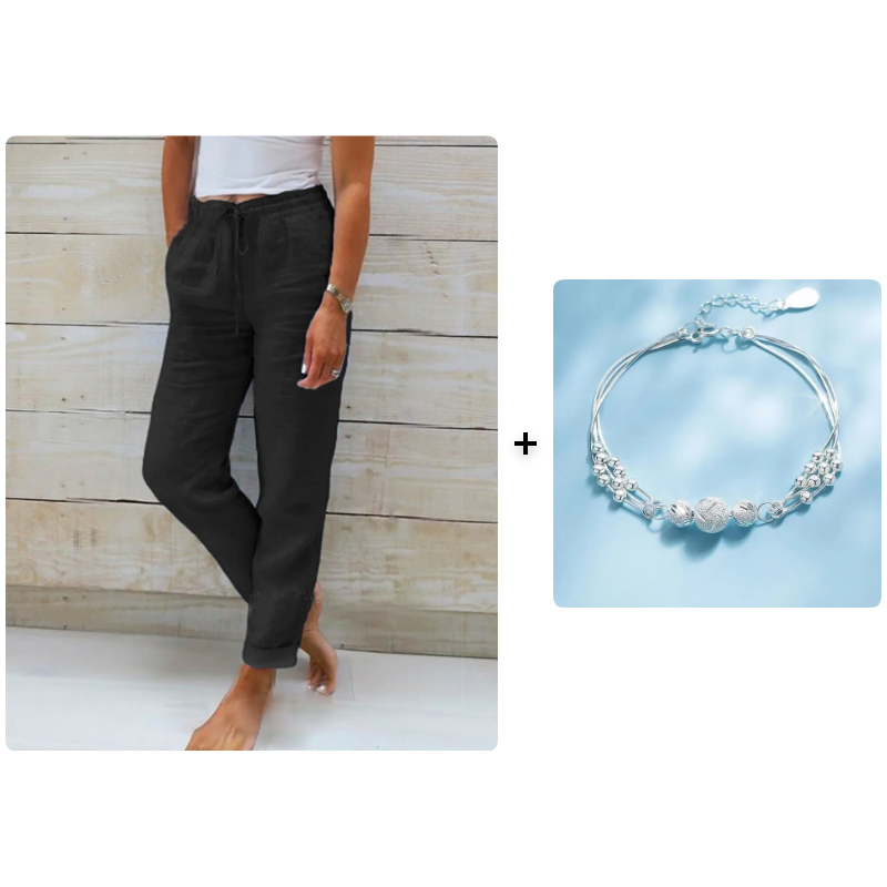 🌿 Nya dambyxor i bomull och linne med dragsko 👖