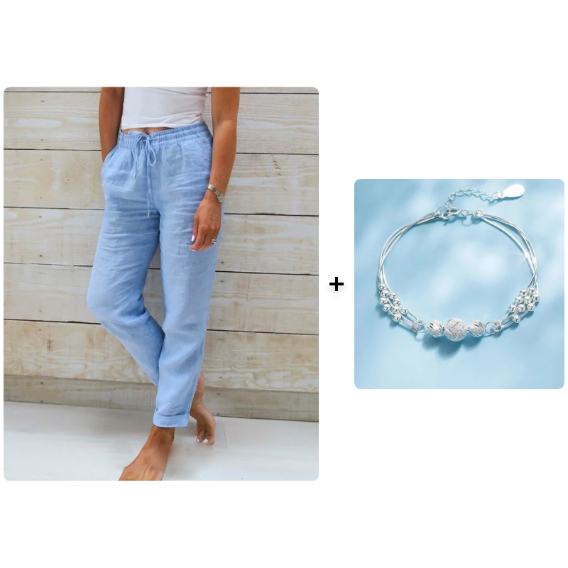 🌿 Nya dambyxor i bomull och linne med dragsko 👖