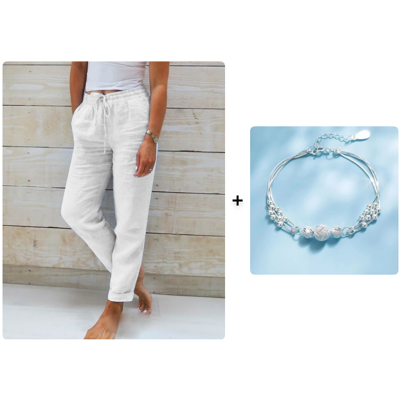 🌿 Nya dambyxor i bomull och linne med dragsko 👖