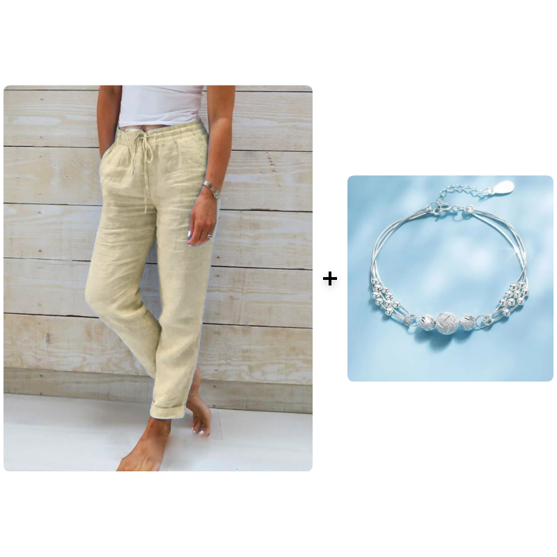 🌿 Nya dambyxor i bomull och linne med dragsko 👖