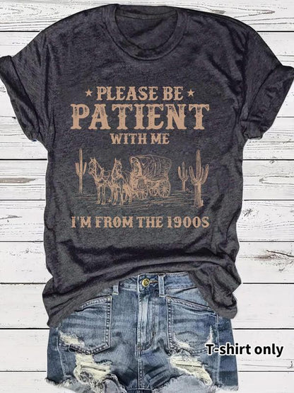 👕I'M From 1900S✨ Vintage-T-shirt med rund hals och bokstavstryck för kvinno