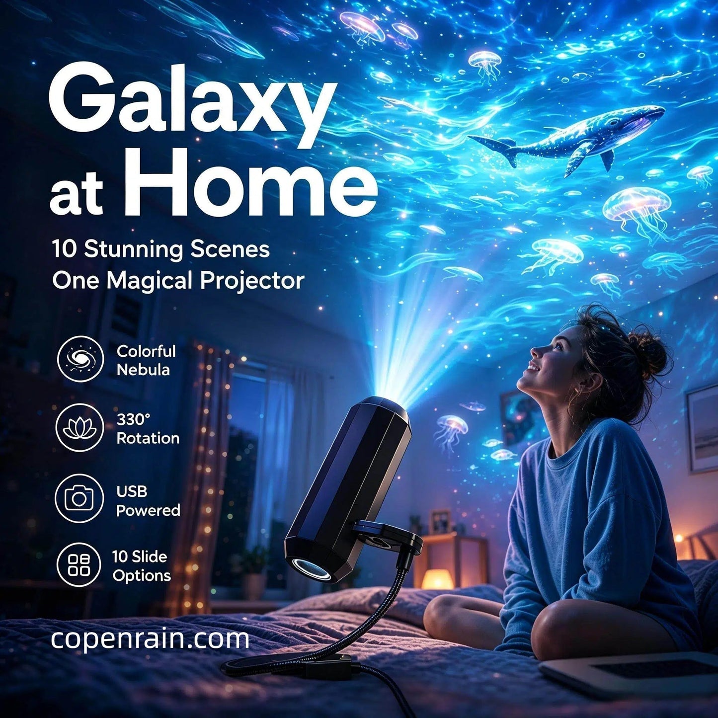 Plug-and-Play HD-nattlampa med Galaxy- och havsmotiv🥳Över 50 000 nöjda användare