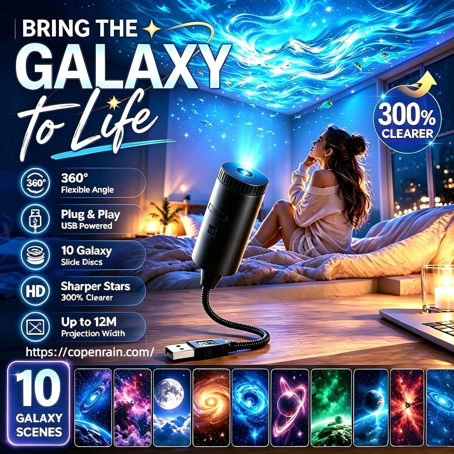 Plug-and-Play HD-nattlampa med Galaxy- och havsmotiv🥳Över 50 000 nöjda användare