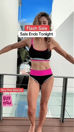 🌼 Färgblockerad Sportig 3-delars Bikiniset i Nylon – Högmidja med Magekontroll 👙