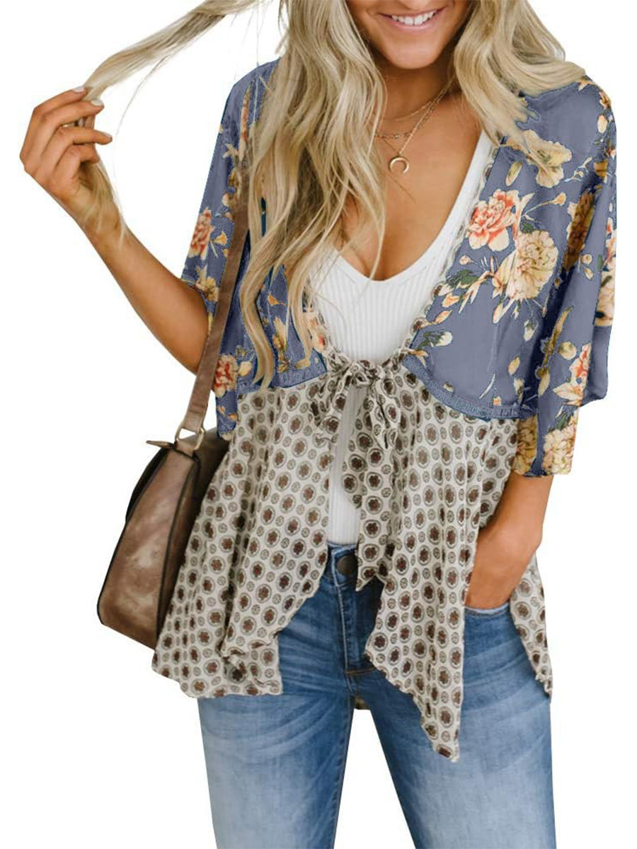 💐Vårrea 2026🌸Blommig kimono-inspirerad damkofta med volangärmar och knytband – en lätt, bohemisk och avslappnad topp
