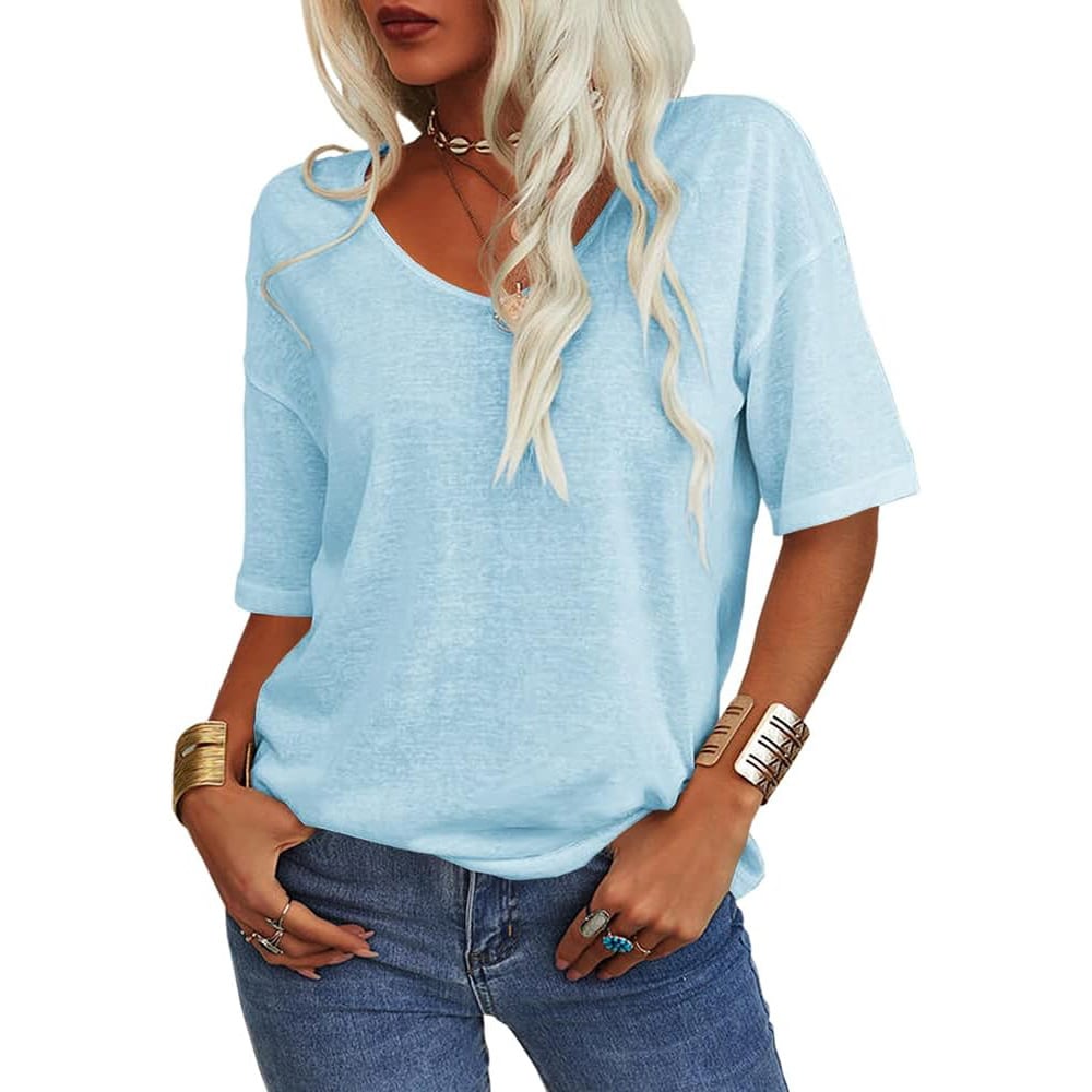💖2025 Sommar Hot Sale 50% OFF👚Den enfärgade V-Neck T-shirten för kvinno