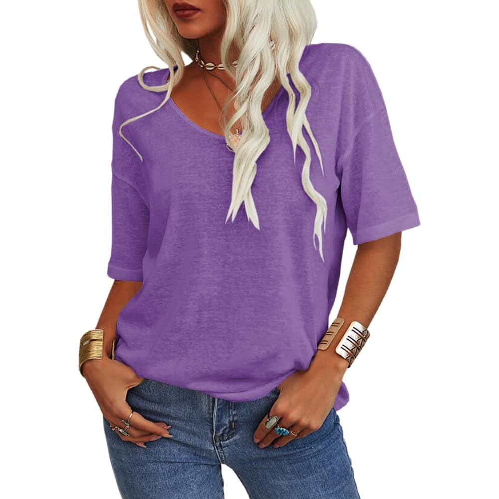 💖2025 Sommar Hot Sale 50% OFF👚Den enfärgade V-Neck T-shirten för kvinno