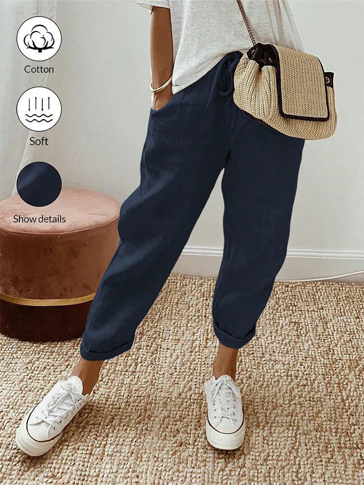 👖 50 % RABATT NU! ⚡ Avslappnade byxor i bomull och linne för kvinnor – hudvänliga, andas, lös passform och en design som passar till allt i vardagen ☁️