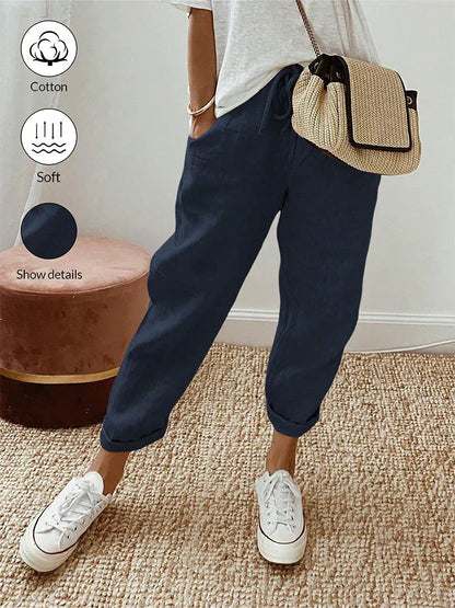 👖 50 % RABATT NU! ⚡ Avslappnade byxor i bomull och linne för kvinnor – hudvänliga, andas, lös passform och en design som passar till allt i vardagen ☁️