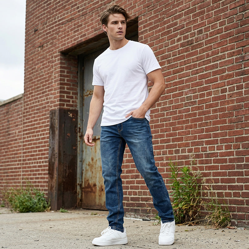 👖 55% RABATT! 🔥 Moderna Stretchjeans i Slim Fit – Vintage-tvättad, Bekväm Stretch & Perfekt för Vardagsbruk 💙