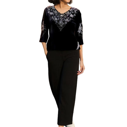 💕Damset med topp och byxor i sammet med strass